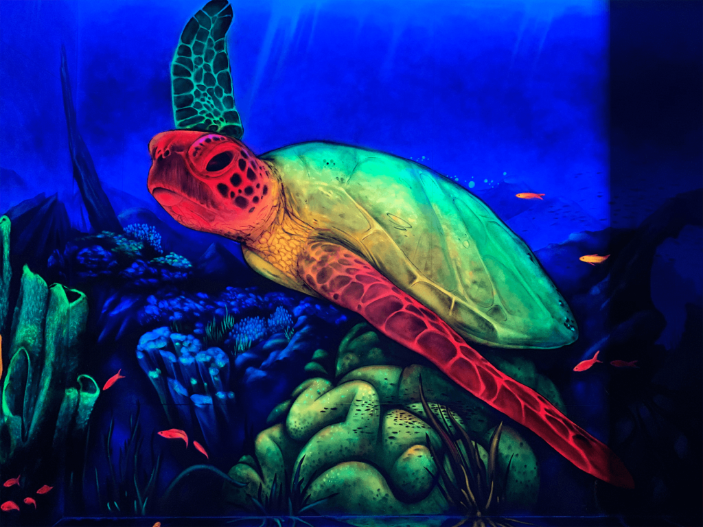 Schwarzlicht Unterwasser Design Schildkröte